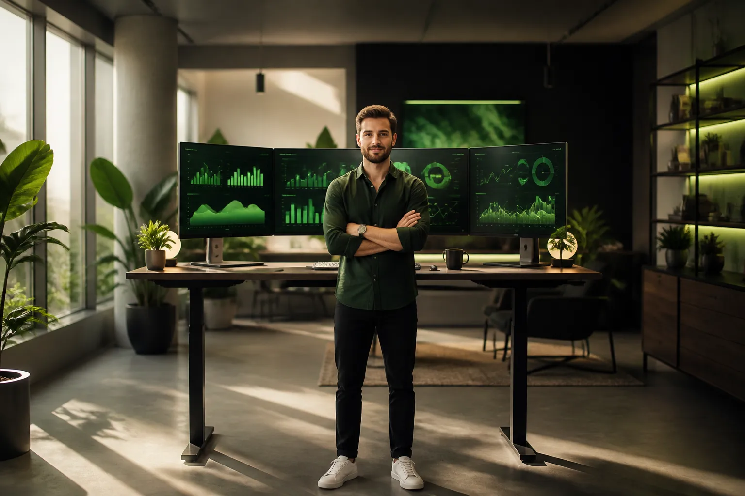 Marketing professional reviewing AI-powered growth dashboard